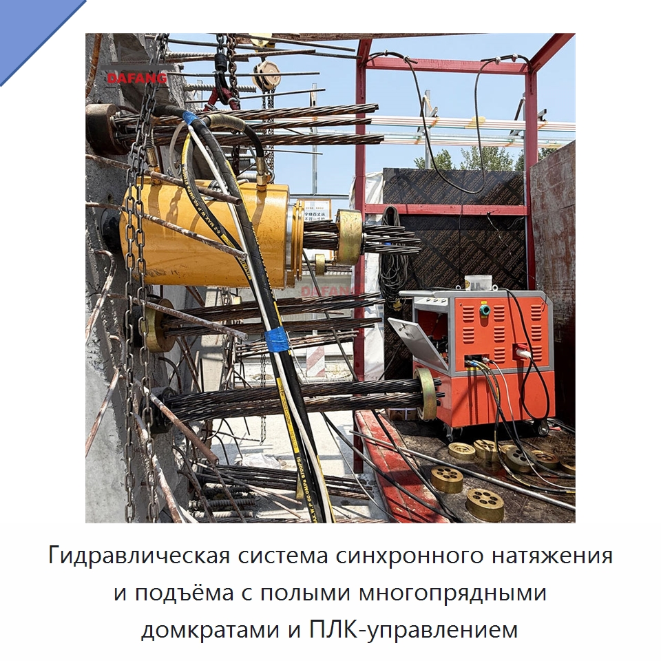 Гидравлическая система синхронного натяжения и подъёма с полыми многопрядными домкратами и ПЛК-управлением