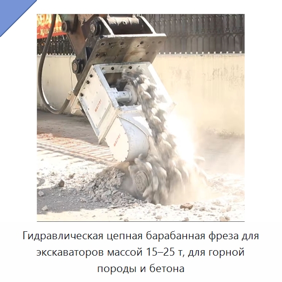 Гидравлическая цепная барабанная фреза для экскаваторов массой 15–25 т, для горной породы и бетона — Навесное оборудование для строительной техники
