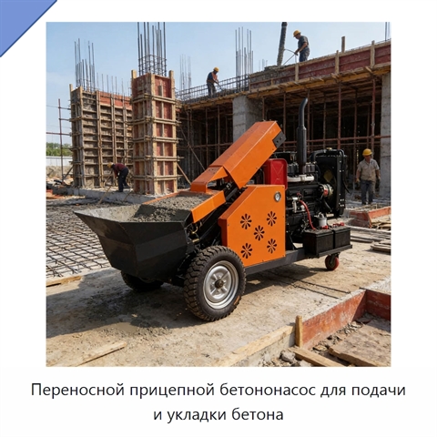 Переносной прицепной бетононасос для подачи и укладки бетона