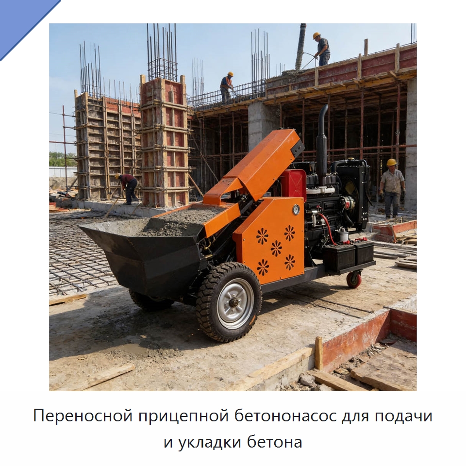 Переносной прицепной бетононасос для подачи и укладки бетона — Оборудование для работы с бетоном