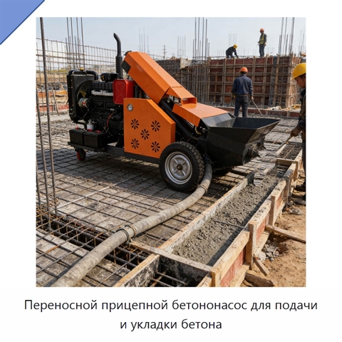Переносной прицепной бетононасос для подачи и укладки бетона