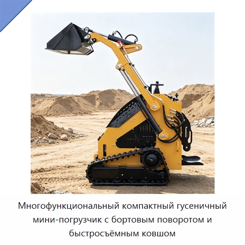 Многофункциональный компактный гусеничный мини-погрузчик с бортовым поворотом и быстросъёмным ковшом