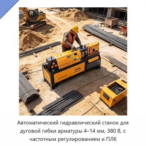 Автоматический гидравлический станок для дуговой гибки арматуры 4–14 мм, 380 В, с частотным регулированием и ПЛК