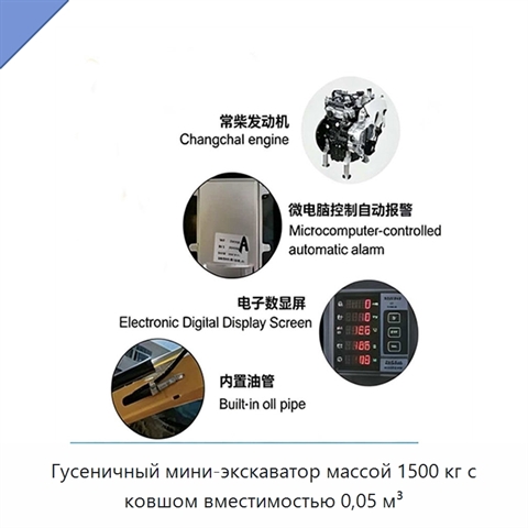 Гусеничный мини-экскаватор массой 1500 кг с ковшом вместимостью 0,05 м³