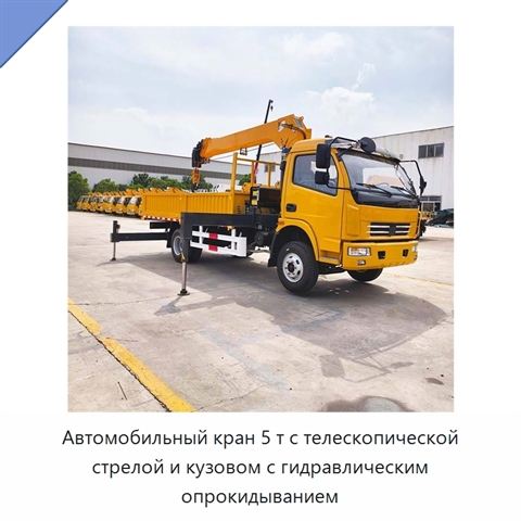 Автомобильный кран 5 т с телескопической стрелой и кузовом с гидравлическим опрокидыванием