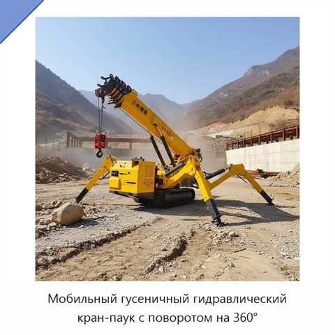Мобильный гусеничный гидравлический кран-паук с поворотом на 360°