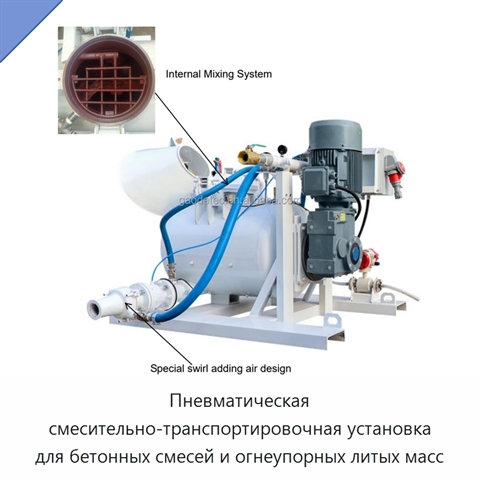 Пневматическая смесительно-транспортировочная установка для бетонных смесей и огнеупорных литых масс