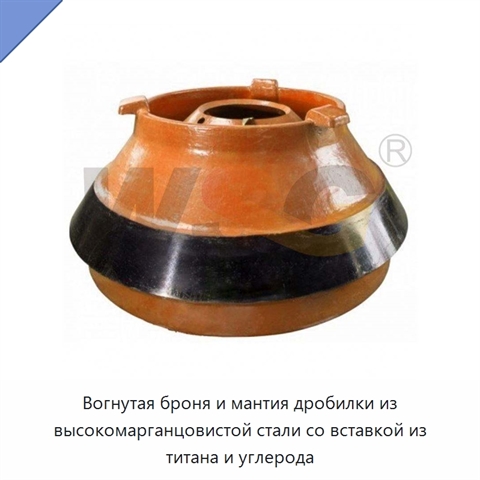 Вогнутая броня и мантия дробилки из высокомарганцовистой стали со вставкой из титана и углерода