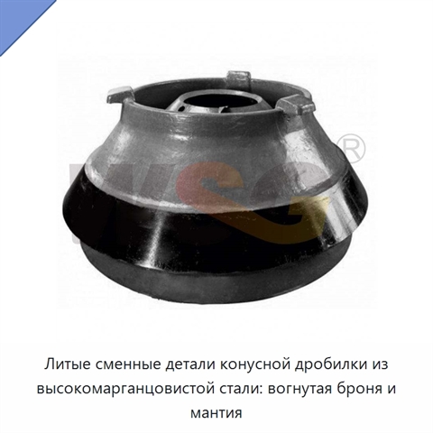 Литые сменные детали конусной дробилки из высокомарганцовистой стали: вогнутая броня и мантия