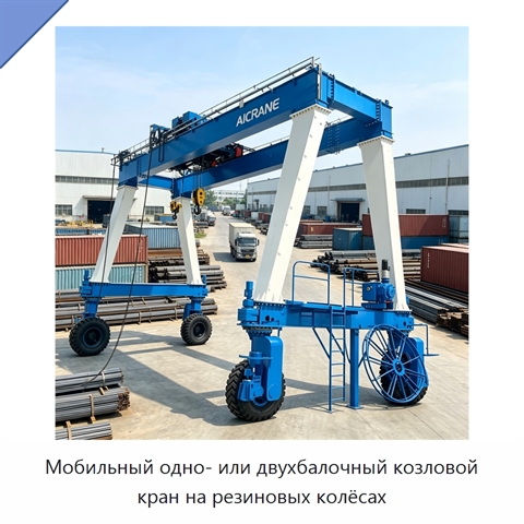 Мобильный одно- или двухбалочный козловой кран на резиновых колёсах