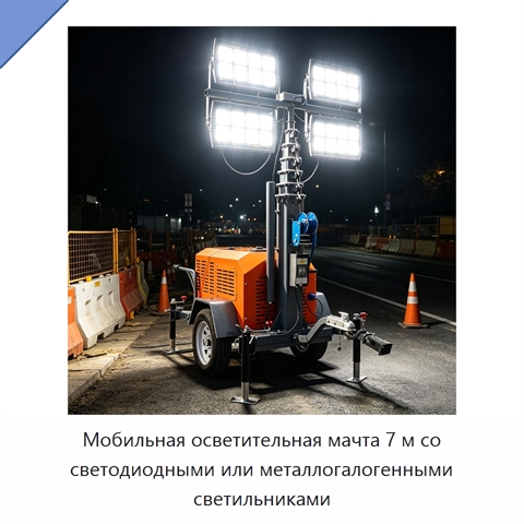 Мобильная осветительная мачта 7 м со светодиодными или металлогалогенными светильниками