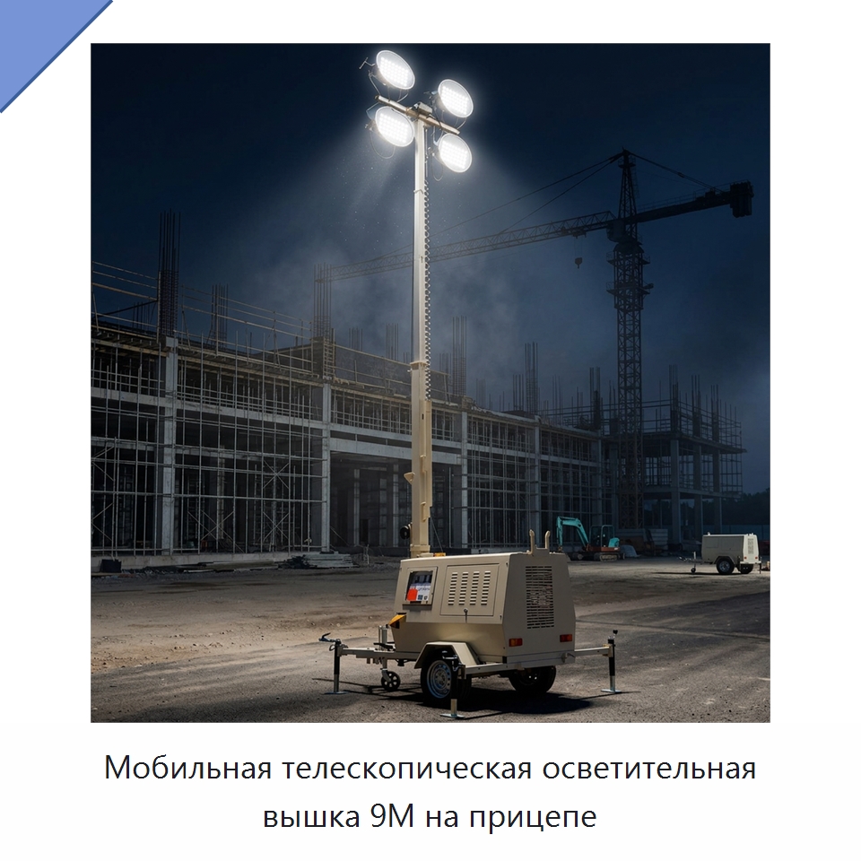 Мобильная телескопическая осветительная вышка 9M на прицепе — Осветительные мачты