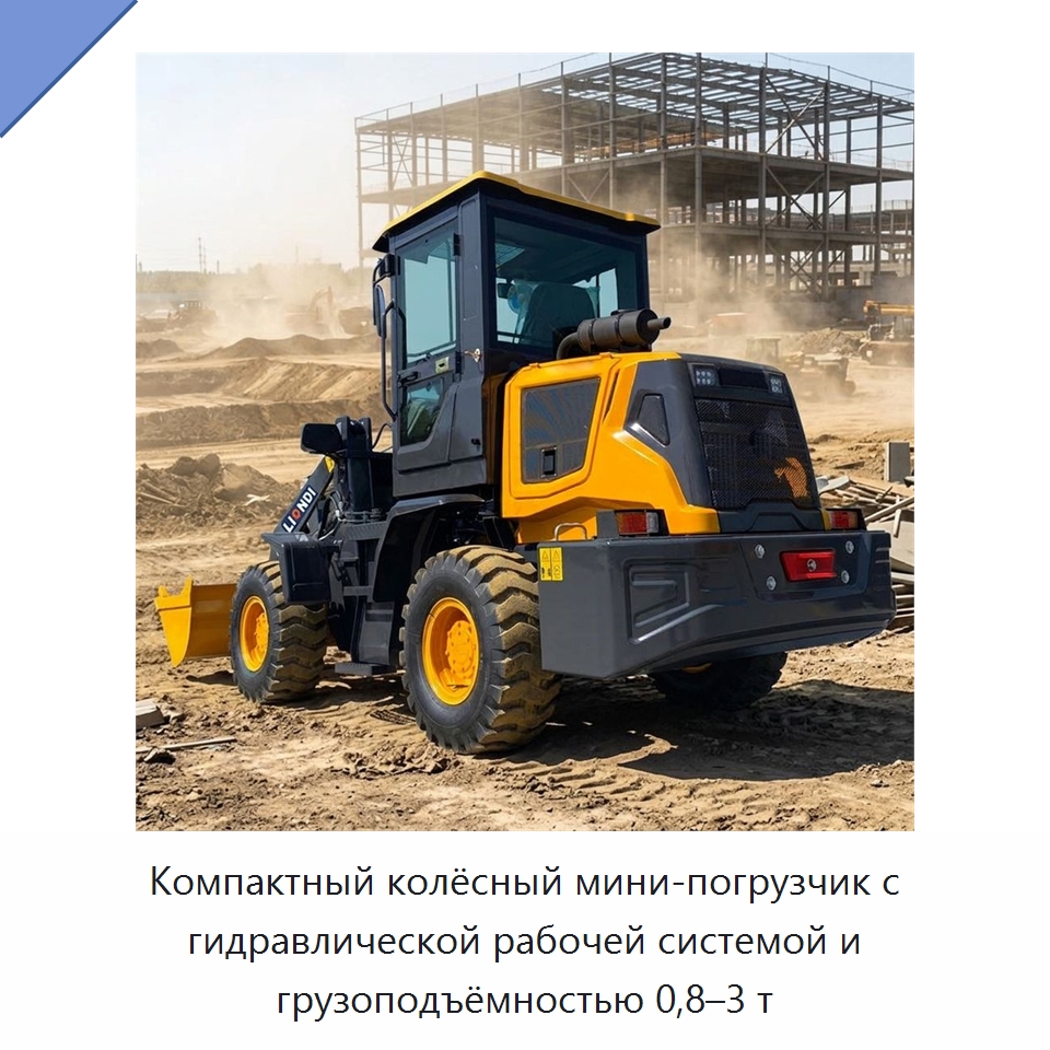 Компактный колёсный мини-погрузчик с гидравлической рабочей системой и грузоподъёмностью 0,8–3 т — Землеройная техника