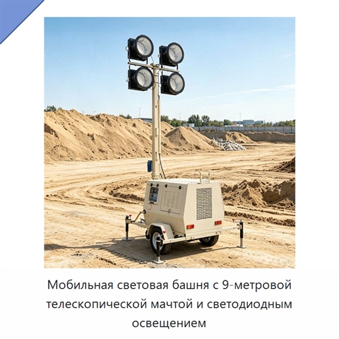 Мобильная световая башня с 9-метровой телескопической мачтой и светодиодным освещением