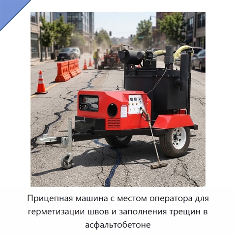 Прицепная машина с местом оператора для герметизации швов и заполнения трещин в асфальтобетоне