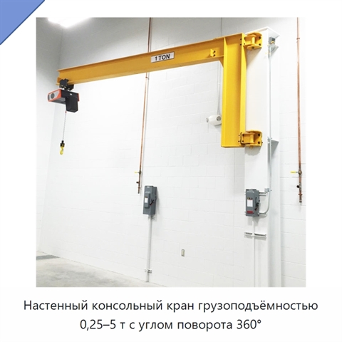 Настенный консольный кран грузоподъёмностью 0,25–5 т с углом поворота 360°