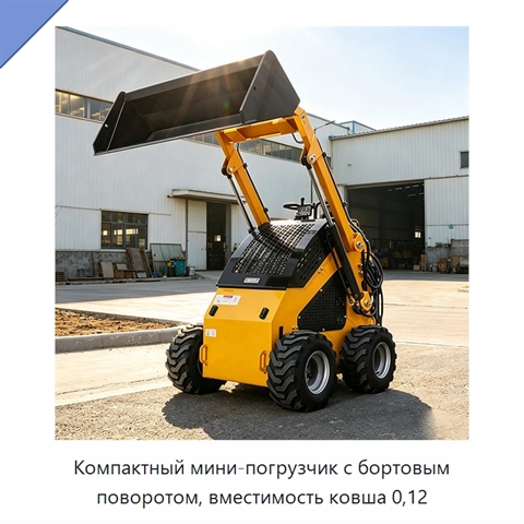 Компактный мини-погрузчик с бортовым поворотом, вместимость ковша 0,12