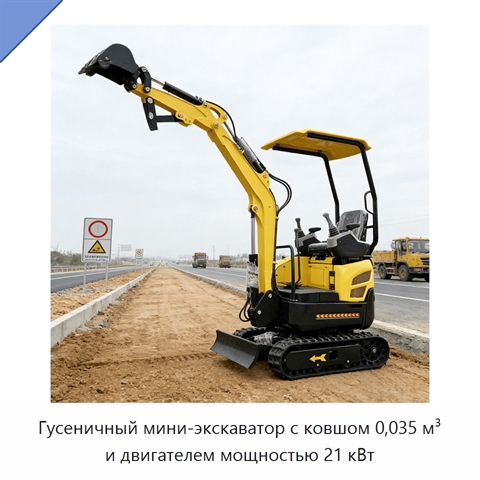 Гусеничный мини-экскаватор с ковшом 0,035 м³ и двигателем мощностью 21 кВт