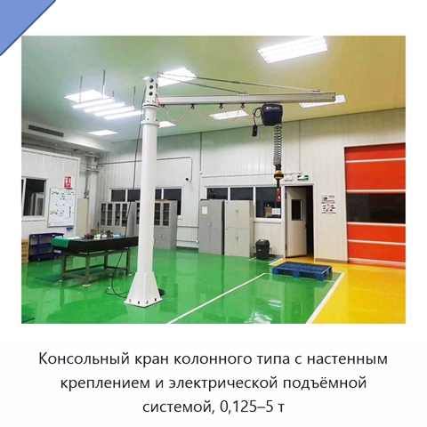 Консольный кран колонного типа с настенным креплением и электрической подъёмной системой, 0,125–5 т