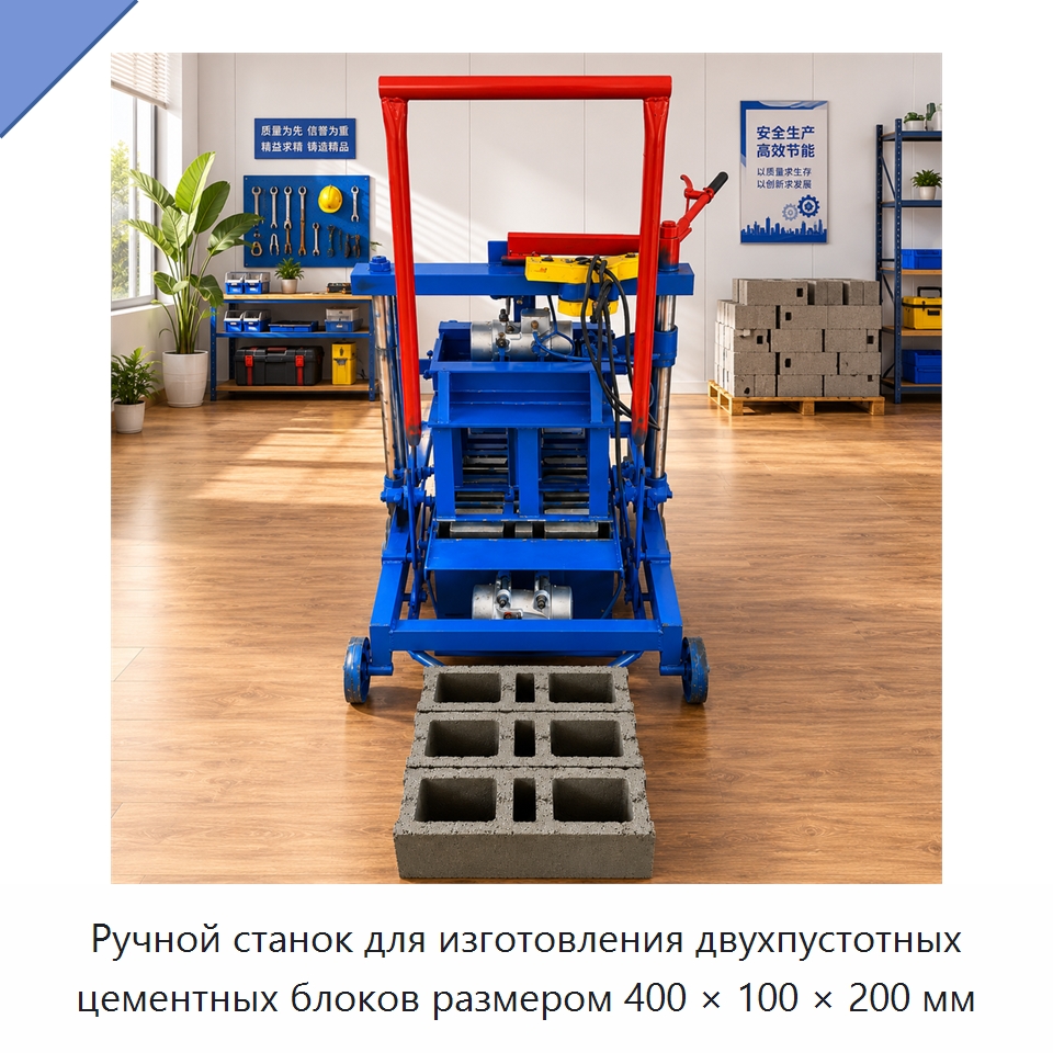 Ручной станок для изготовления двухпустотных цементных блоков размером 400 × 100 × 200 мм — Оборудование для производства кирпича
