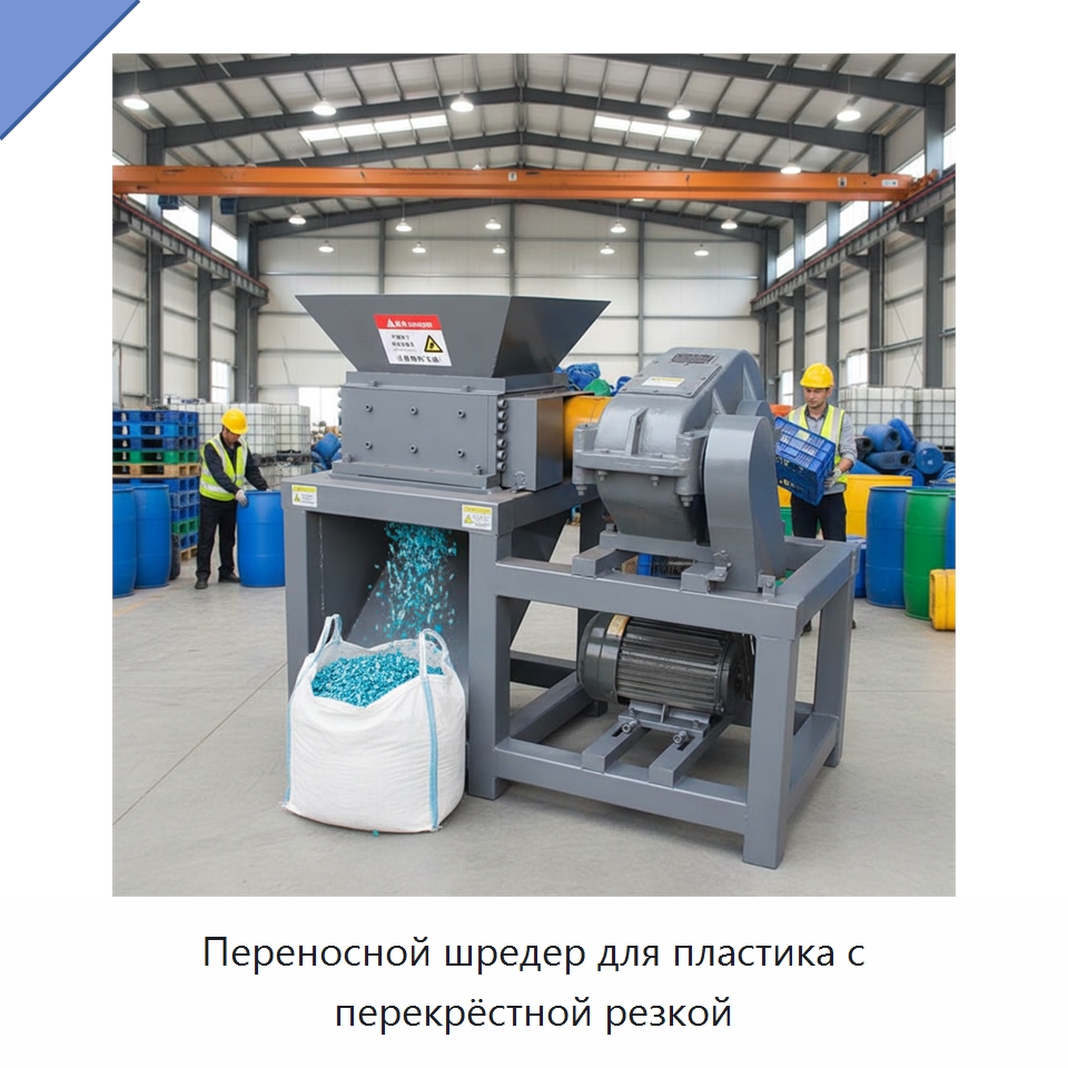 Переносной шредер для пластика с перекрёстной резкой — Оборудование для переработки пластиковых отходов