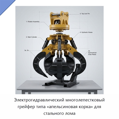Электрогидравлический многолепестковый грейфер типа «апельсиновая корка» для стального лома
