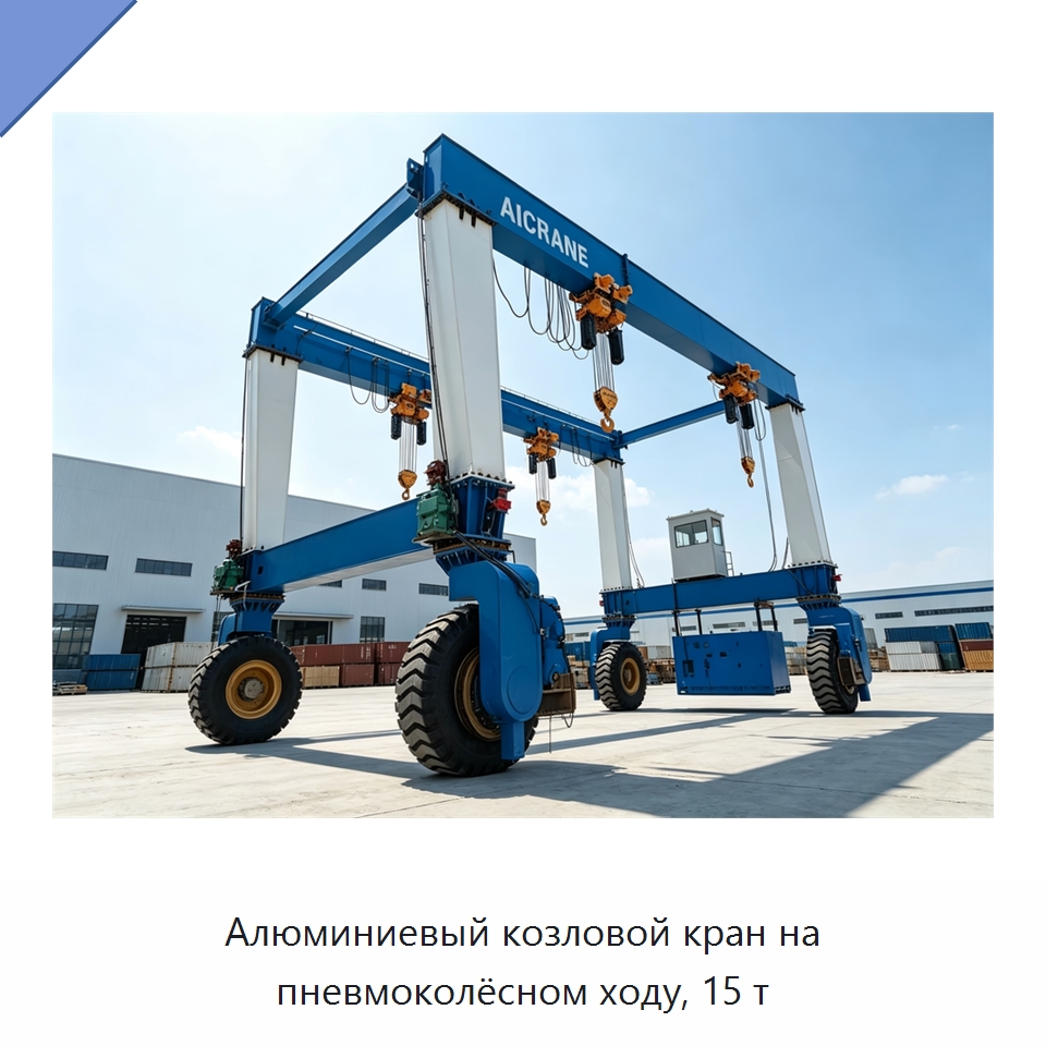 Алюминиевый козловой кран на пневмоколёсном ходу, 15 т — Краны