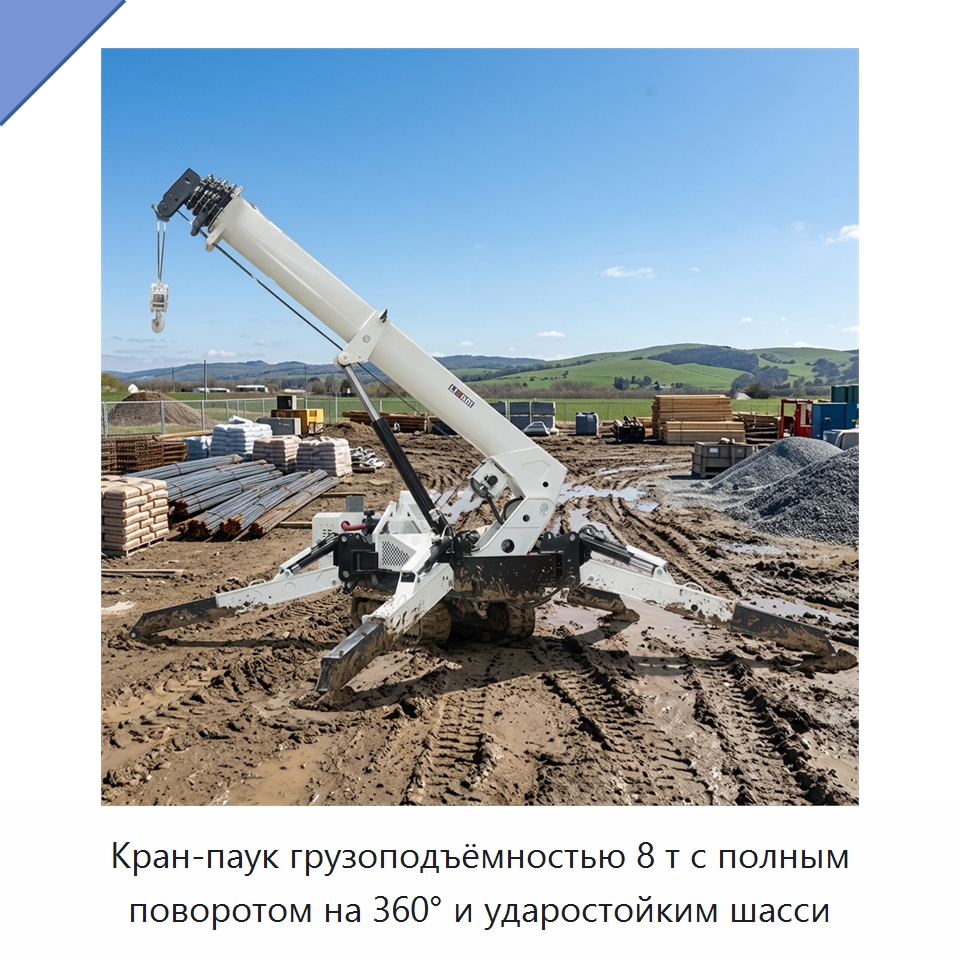 Кран-паук грузоподъёмностью 8 т с полным поворотом на 360° и ударостойким шасси — Краны