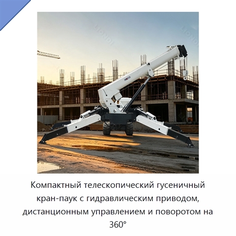 Компактный телескопический гусеничный кран-паук с гидравлическим приводом, дистанционным управлением и поворотом на 360°