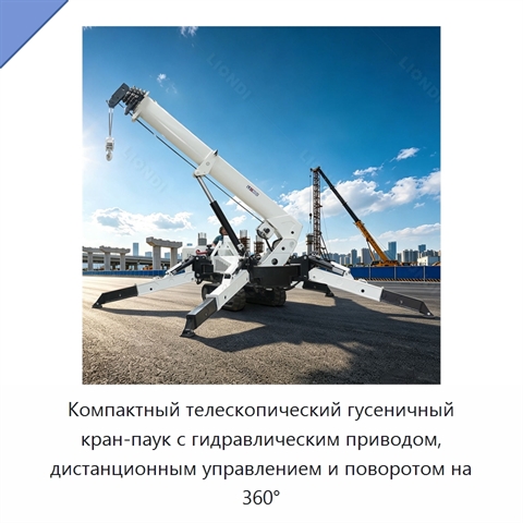 Компактный телескопический гусеничный кран-паук с гидравлическим приводом, дистанционным управлением и поворотом на 360°