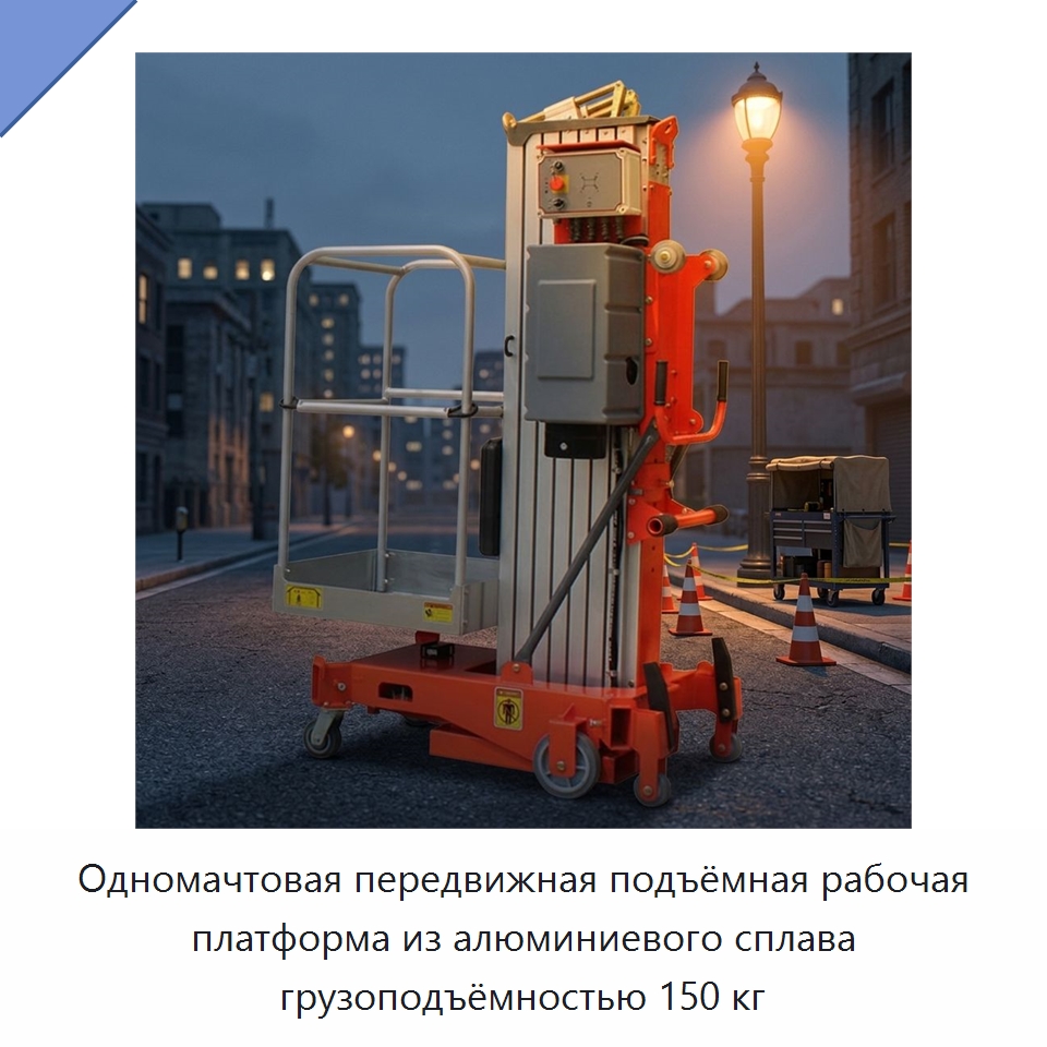 Одномачтовая передвижная подъёмная рабочая платформа из алюминиевого сплава грузоподъёмностью 150 кг — Подъемные столы