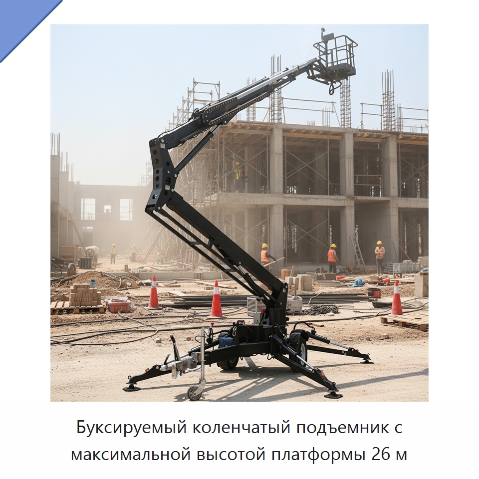 Буксируемый коленчатый подъемник с максимальной высотой платформы 26 м — Подъемные столы