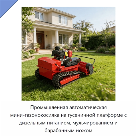 Промышленная автоматическая мини-газонокосилка на гусеничной платформе с дизельным питанием, мульчированием и барабанным ножом