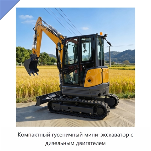 Компактный гусеничный мини-экскаватор с дизельным двигателем