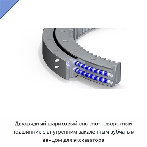 Двухрядный шариковый опорно-поворотный подшипник с внутренним закалённым зубчатым венцом для экскаватора
