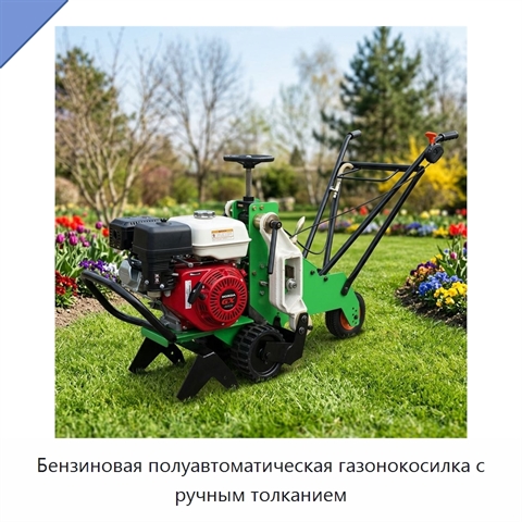 Бензиновая полуавтоматическая газонокосилка с ручным толканием