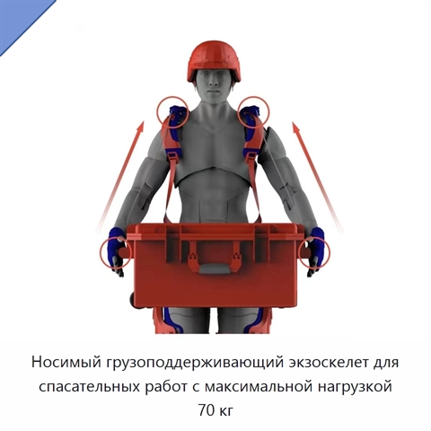 Носимый грузоподдерживающий экзоскелет для спасательных работ с максимальной нагрузкой 70 кг