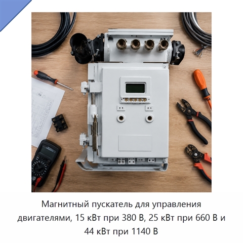 Магнитный пускатель для управления двигателями, 15 кВт при 380 В, 25 кВт при 660 В и 44 кВт при 1140 В