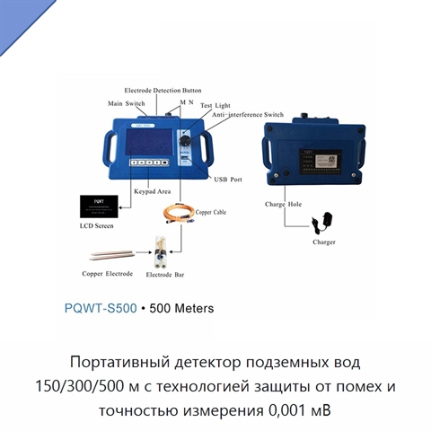 Портативный детектор подземных вод 150/300/500 м с технологией защиты от помех и точностью измерения 0,001 мВ