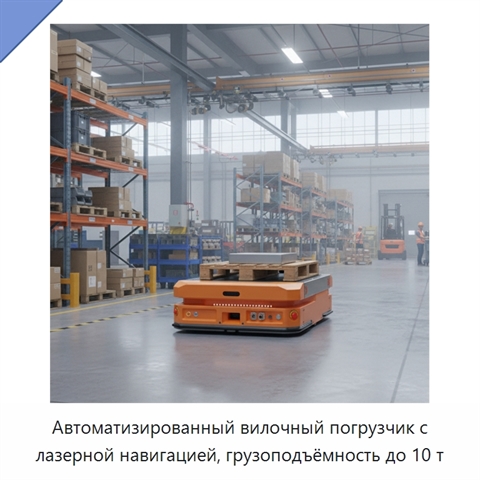 Автоматизированный вилочный погрузчик с лазерной навигацией, грузоподъёмность до 10 т