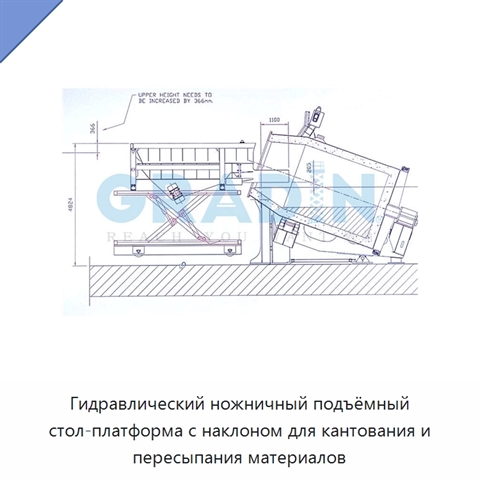 Гидравлический ножничный подъёмный стол-платформа с наклоном для кантования и пересыпания материалов