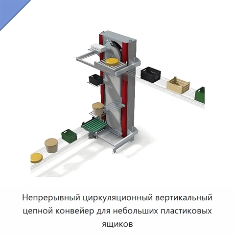 Непрерывный циркуляционный вертикальный цепной конвейер для небольших пластиковых ящиков