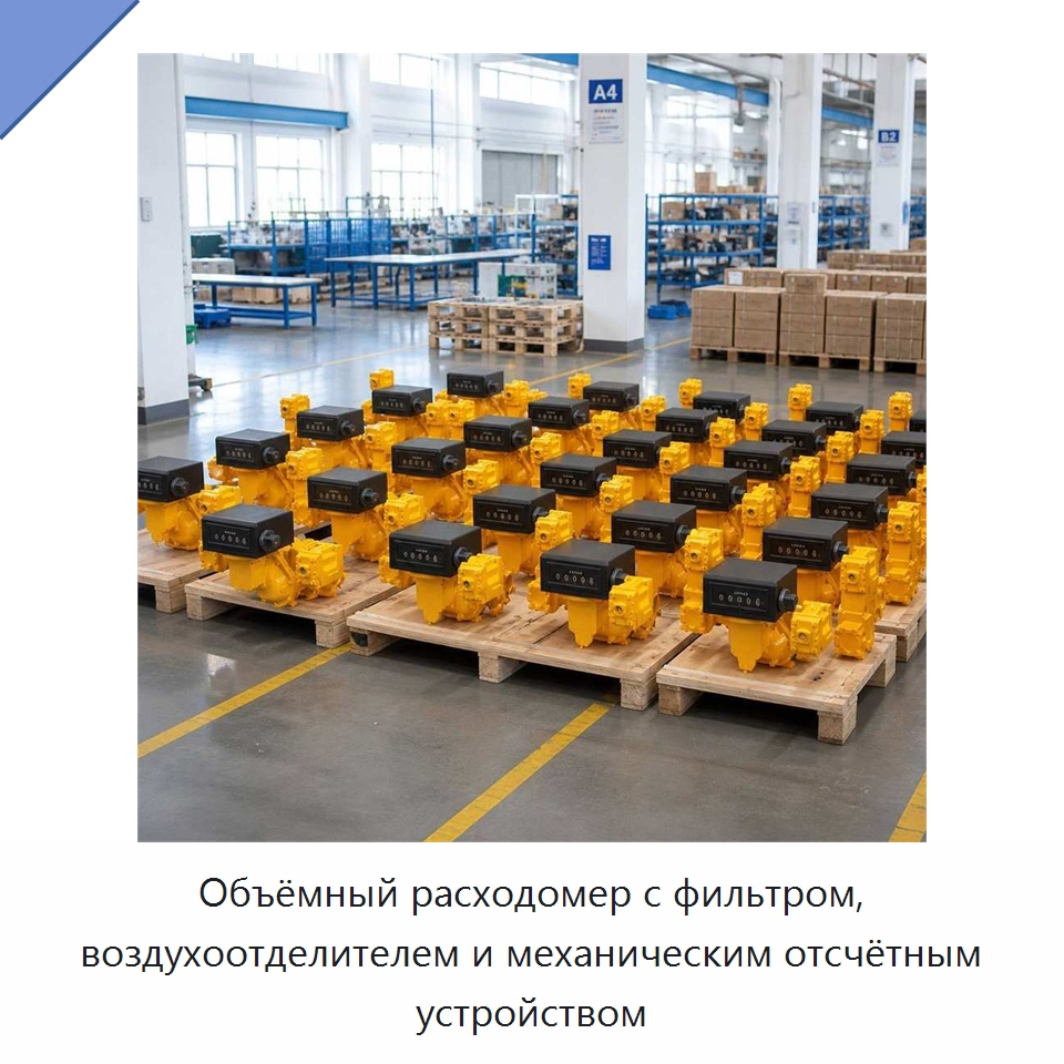 Объёмный расходомер с фильтром, воздухоотделителем и механическим отсчётным устройством