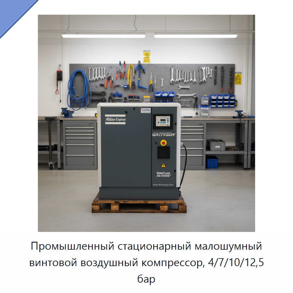 Промышленный стационарный малошумный винтовой воздушный компрессор, 4/7/10/12,5 бар — Промышленные компрессоры