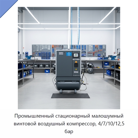 Промышленный стационарный малошумный винтовой воздушный компрессор, 4/7/10/12,5 бар