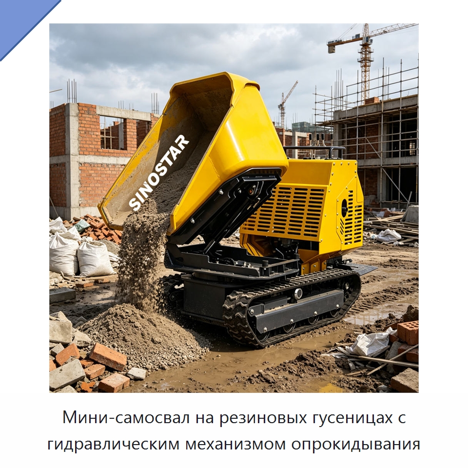 Мини-самосвал на резиновых гусеницах с гидравлическим механизмом опрокидывания — Землеройная техника