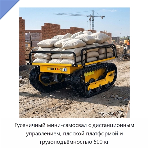 Гусеничный мини-самосвал с дистанционным управлением, плоской платформой и грузоподъёмностью 500 кг