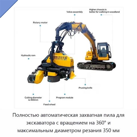 Полностью автоматическая захватная пила для экскаватора с вращением на 360° и максимальным диаметром резания 350 мм