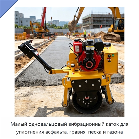 Малый одновальцовый вибрационный каток для уплотнения асфальта, гравия, песка и газона