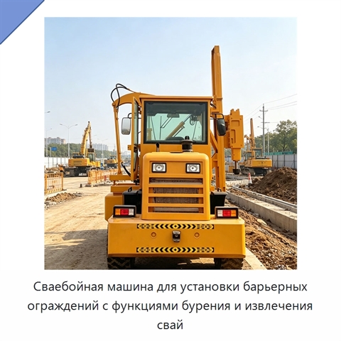 Сваебойная машина для установки барьерных ограждений с функциями бурения и извлечения свай